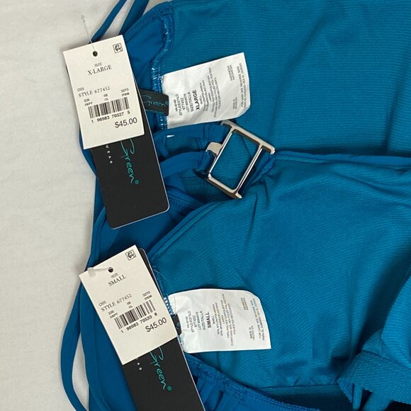 Aqua Green Double Strap High Asymmetrical Neck One Piece Swimsuit Teal NWT - Picture 12 of 12